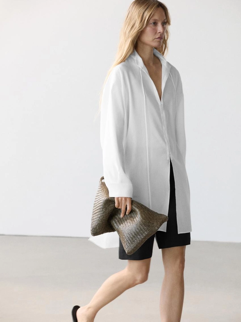 Рубашка из льняной ткани с отстегивающимся воротником