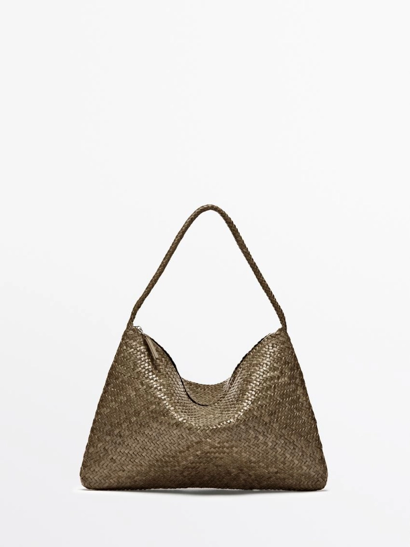 Средняя плетеная кожаная сумка через плечо