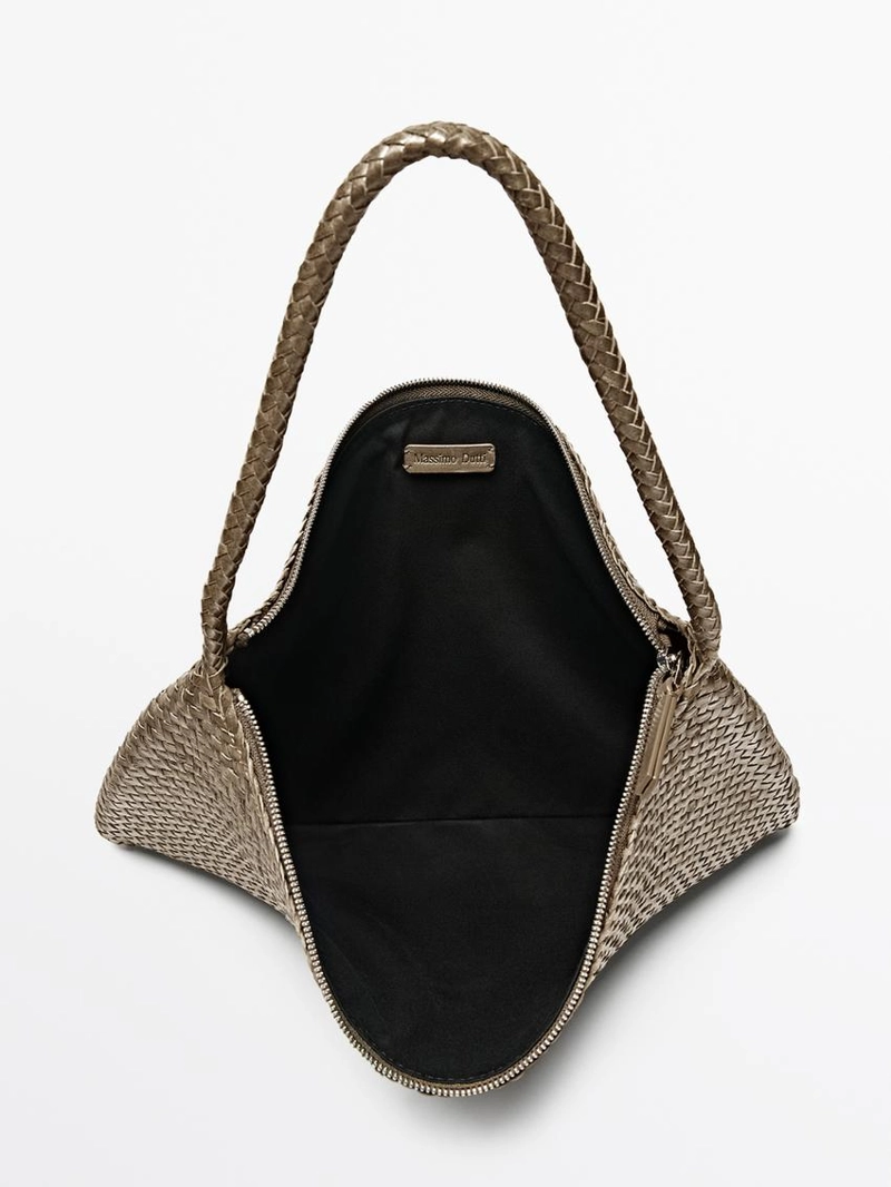 Средняя плетеная кожаная сумка через плечо