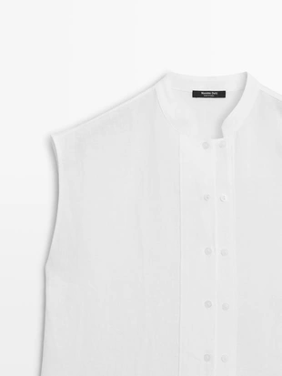 Рубашка из 100% льна с пуговицами- Заказать в России