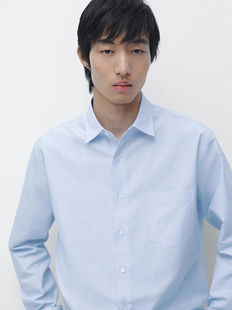 Рубашка из хлопково-шелковой смеси с карманом