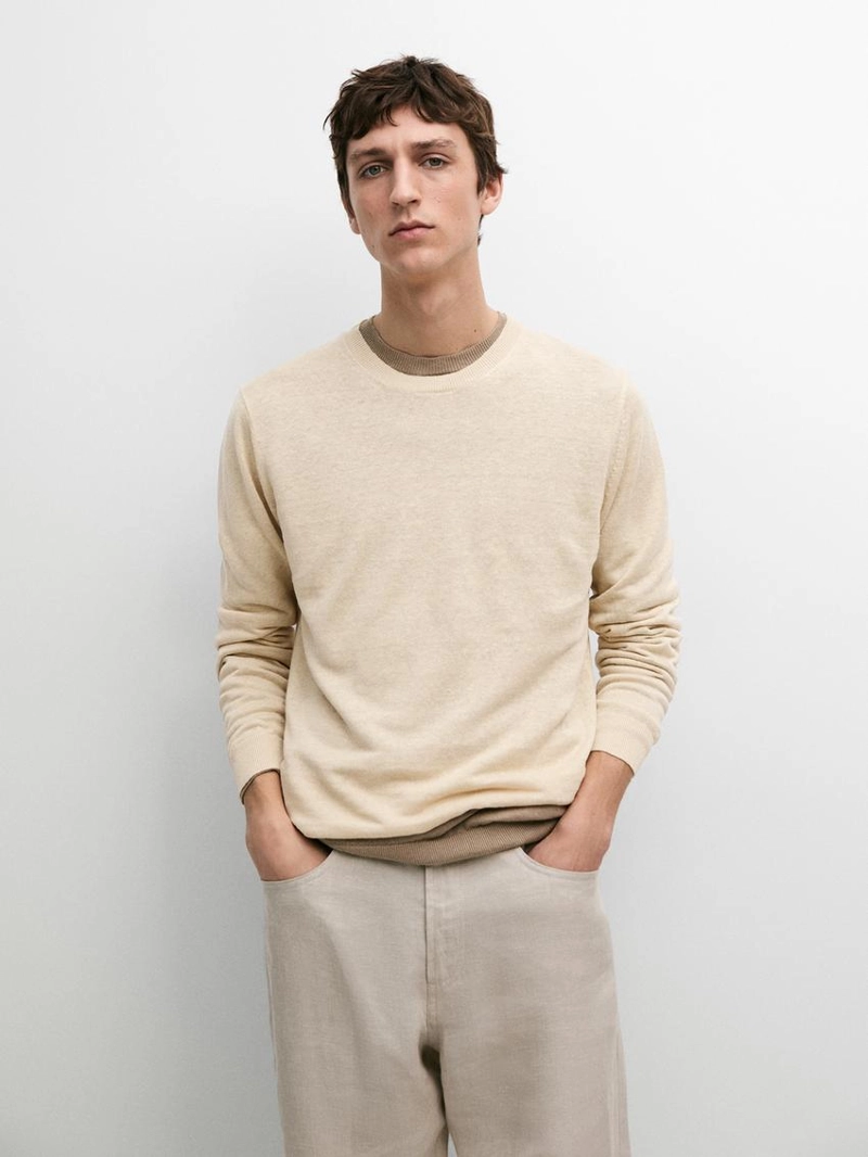 Свитер из льна с круглым вырезом