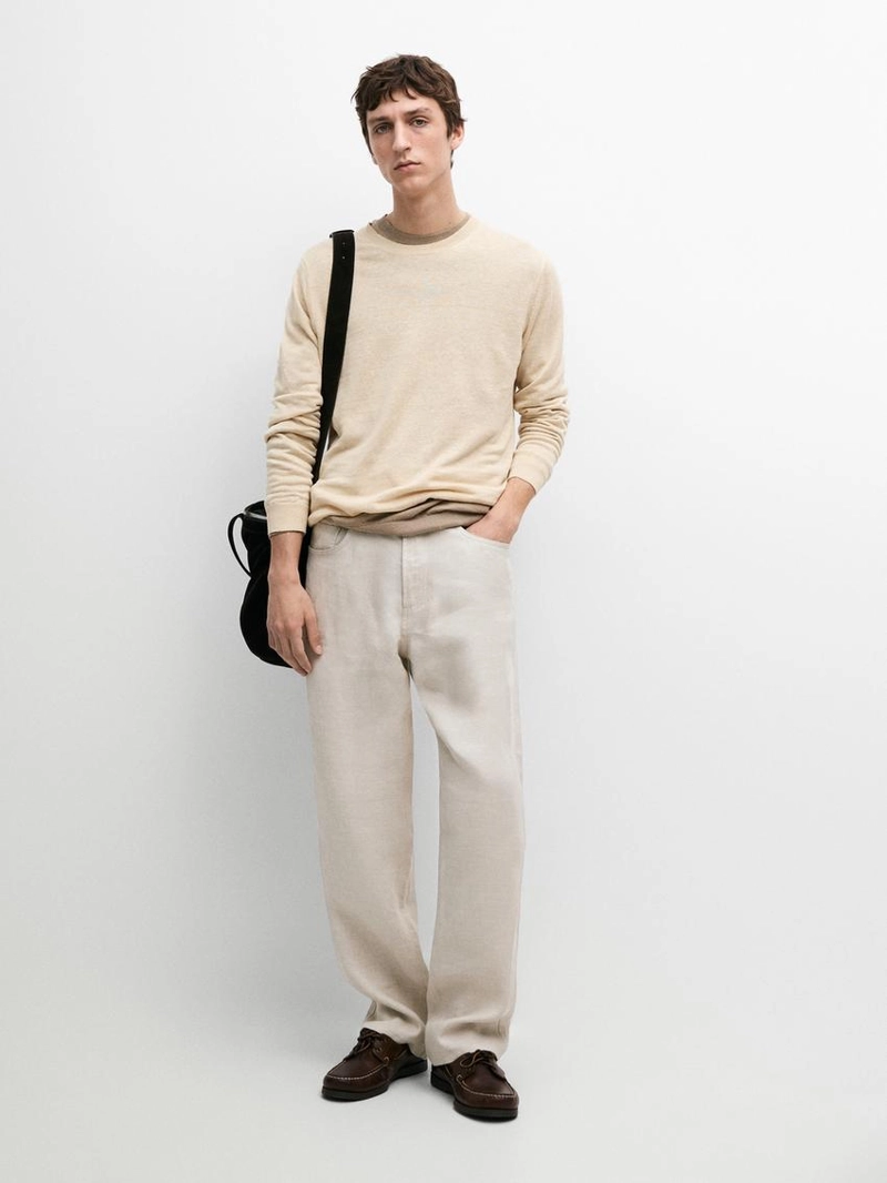 Свитер из льна с круглым вырезом