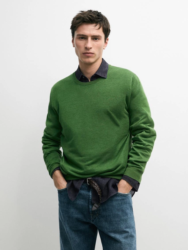 Джемпер из льняно-кашемирового трикотажа с округлым вырезом