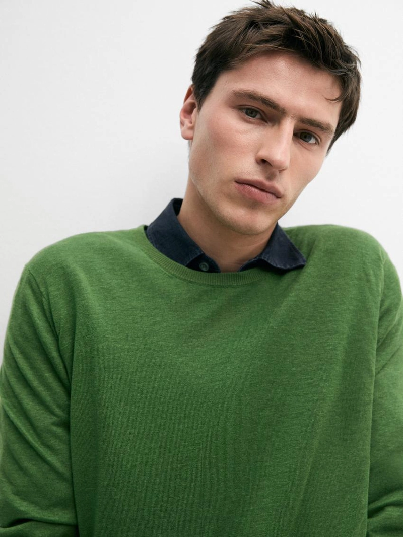 Джемпер из льняно-кашемирового трикотажа с округлым вырезом