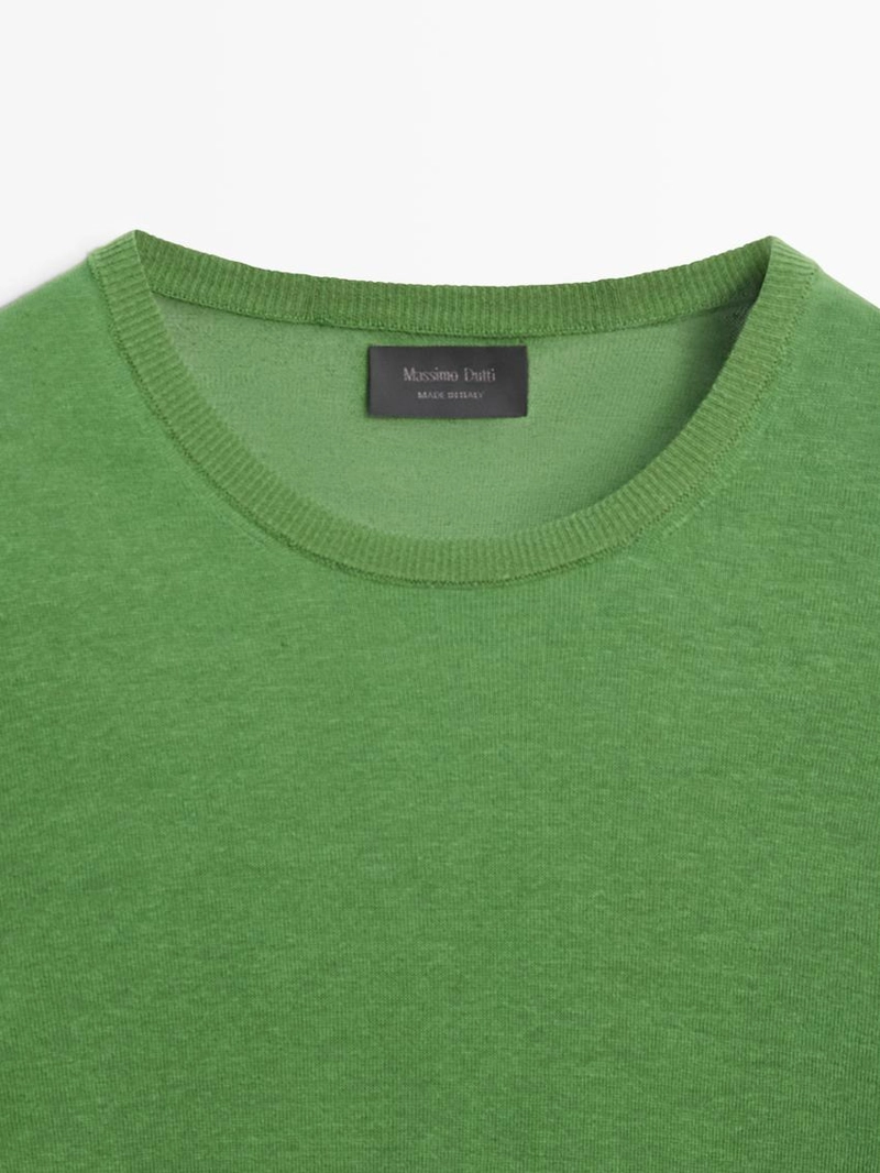 Джемпер из льняно-кашемирового трикотажа с округлым вырезом