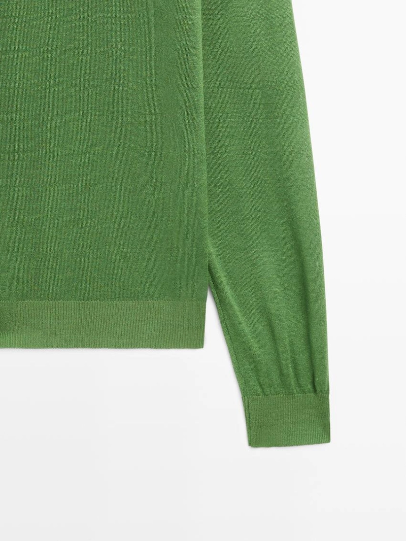 Джемпер из льняно-кашемирового трикотажа с округлым вырезом