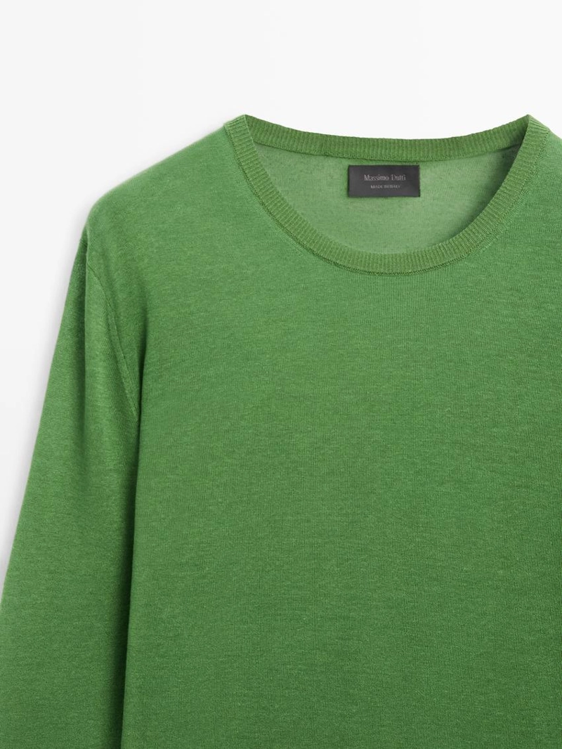 Джемпер из льняно-кашемирового трикотажа с округлым вырезом