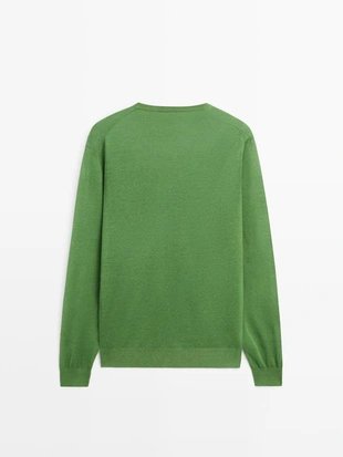 Джемпер из льняно-кашемирового трикотажа с округлым вырезом- Заказать в России