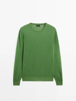 Джемпер из льняно-кашемирового трикотажа с округлым вырезом- Заказать в России