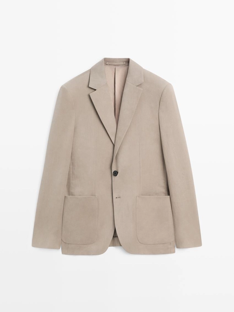 Пиджак из льна с приталенным кроем и деталями карманов