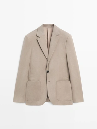 Пиджак из льна с приталенным кроем и деталями карманов- Заказать в России