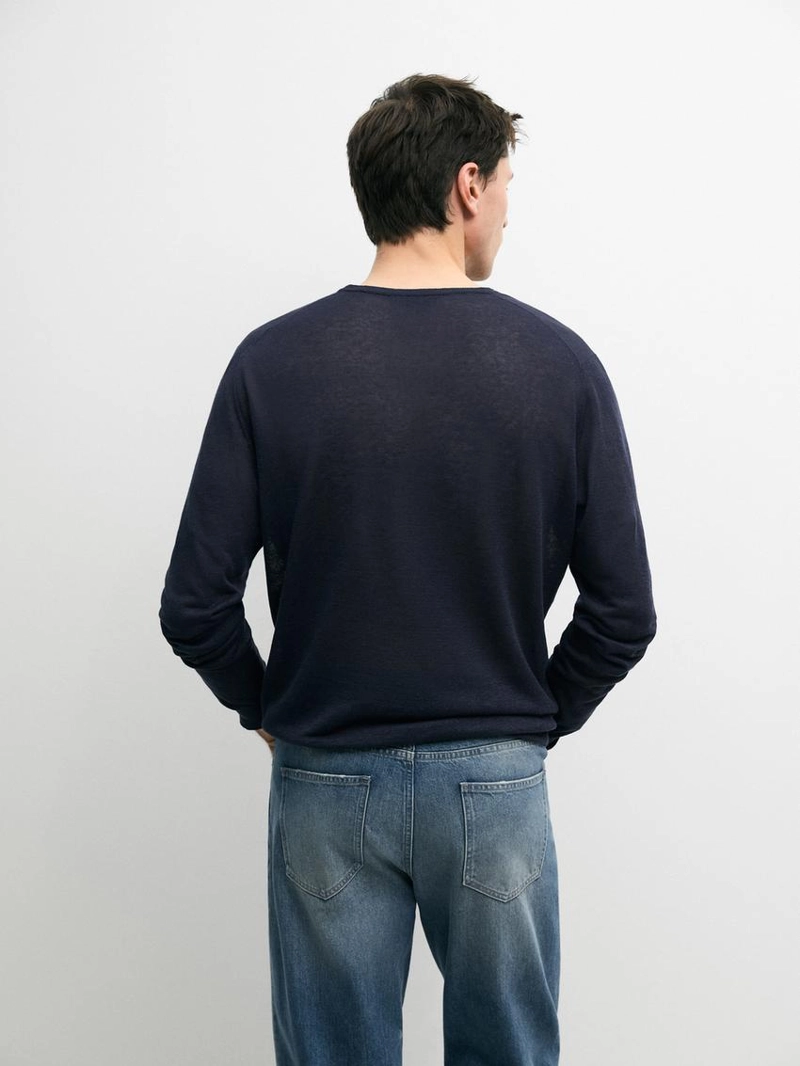 Свитер из льняно-кешмирной пряжи с круглым вырезом