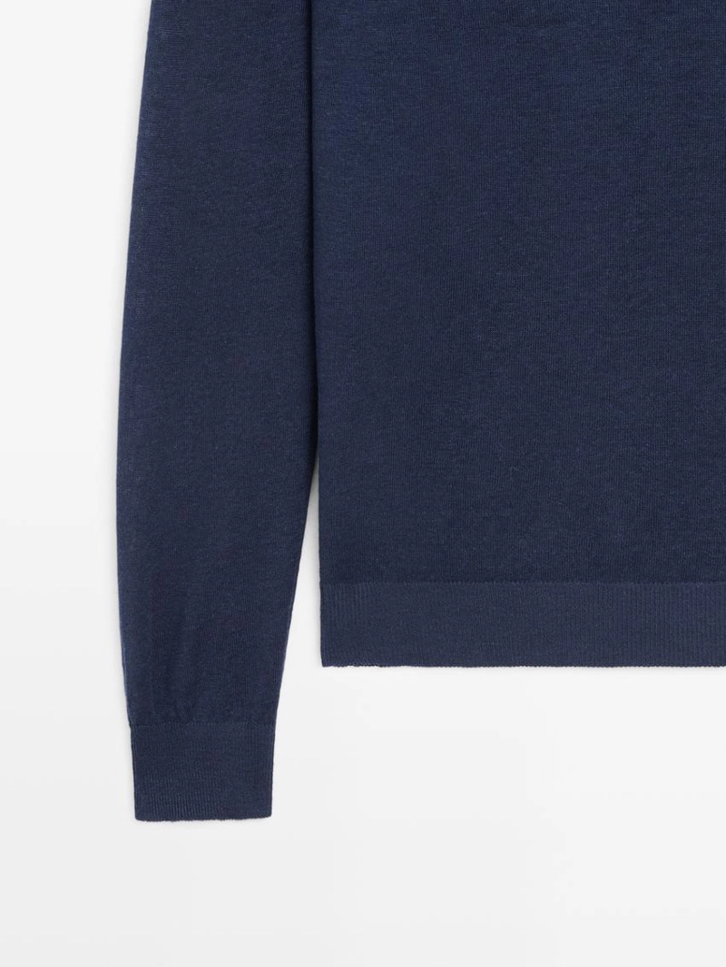 Свитер из льняно-кешмирной пряжи с круглым вырезом