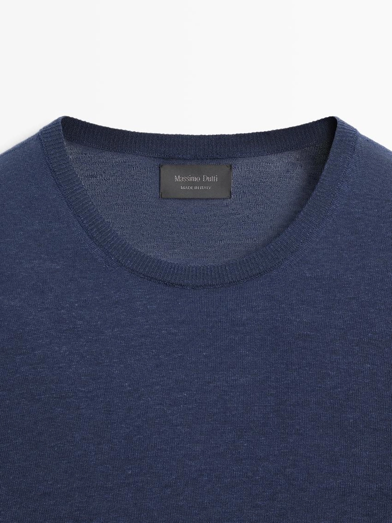 Свитер из льняно-кешмирной пряжи с круглым вырезом