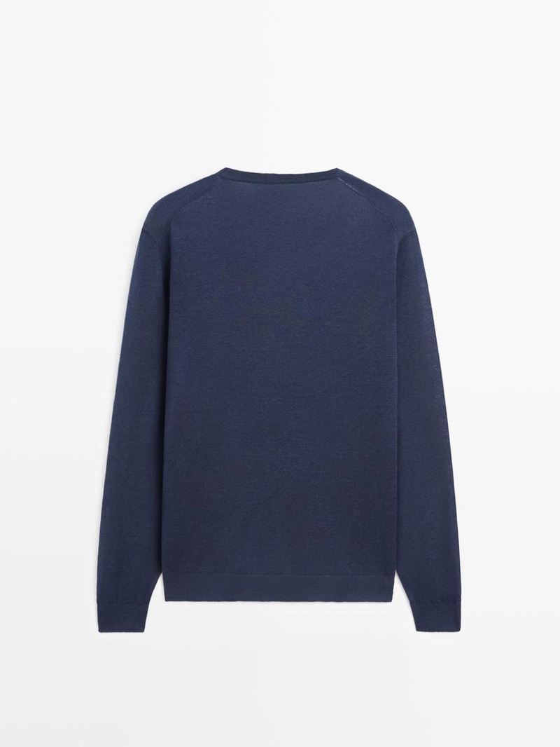 Свитер из льняно-кешмирной пряжи с круглым вырезом