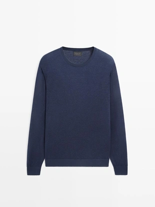 Свитер из льняно-кешмирной пряжи с круглым вырезом- Заказать в России