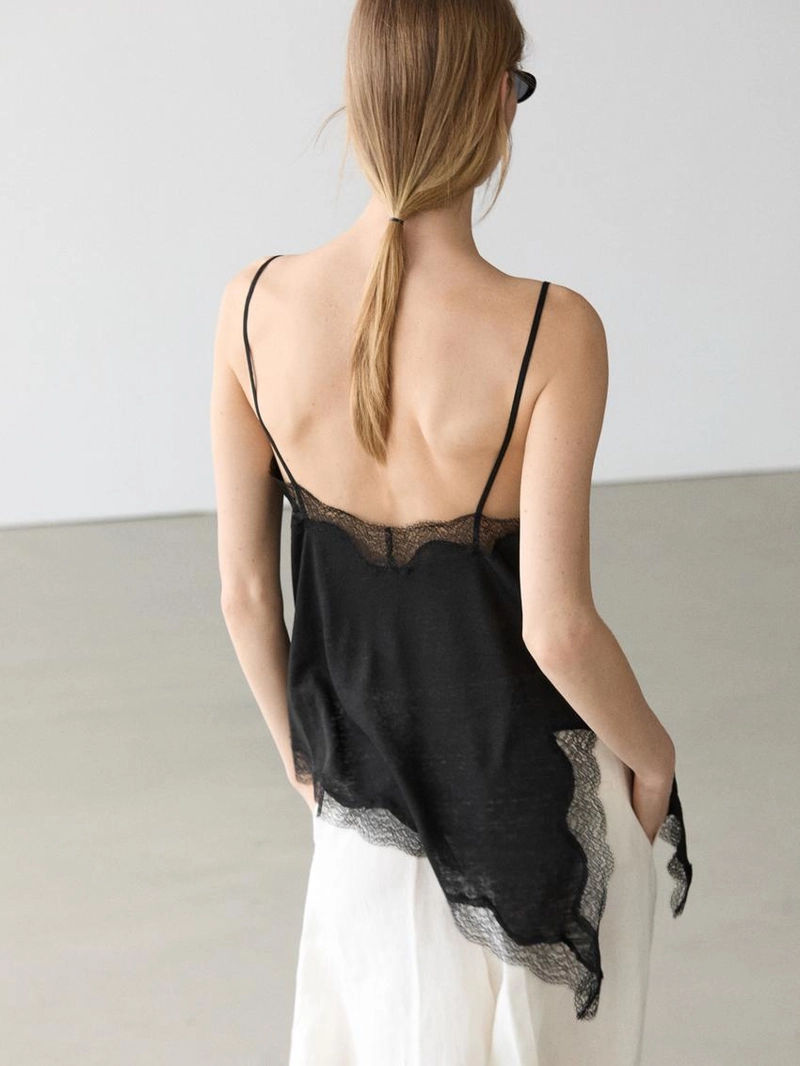 Асимметричный топ бельевого льна с леночной тканью