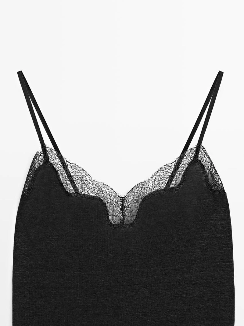 Асимметричный топ бельевого льна с леночной тканью