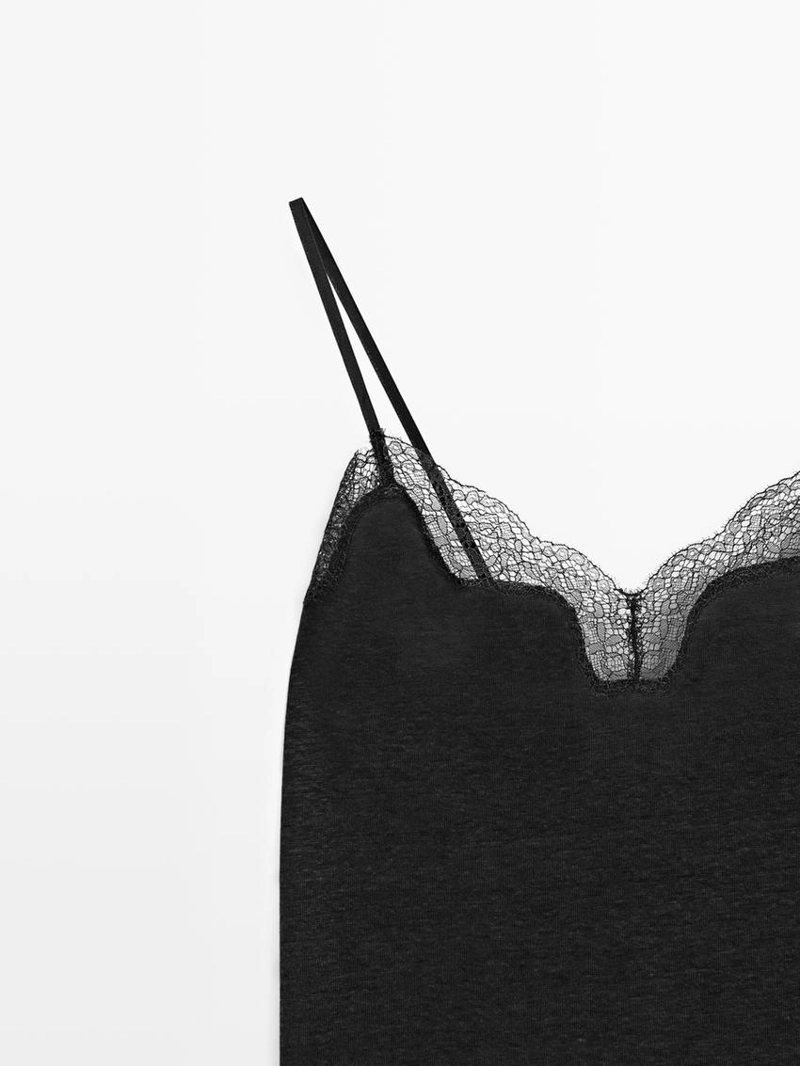 Асимметричный топ бельевого льна с леночной тканью