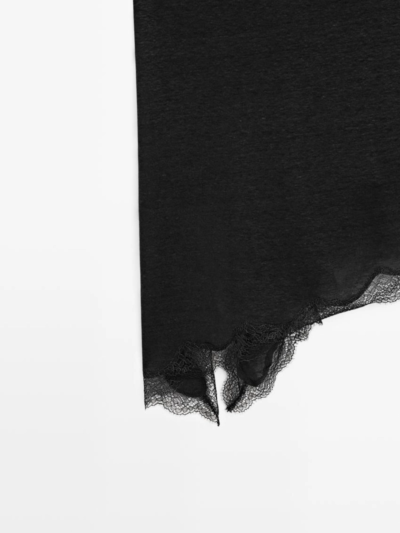 Асимметричный топ бельевого льна с леночной тканью