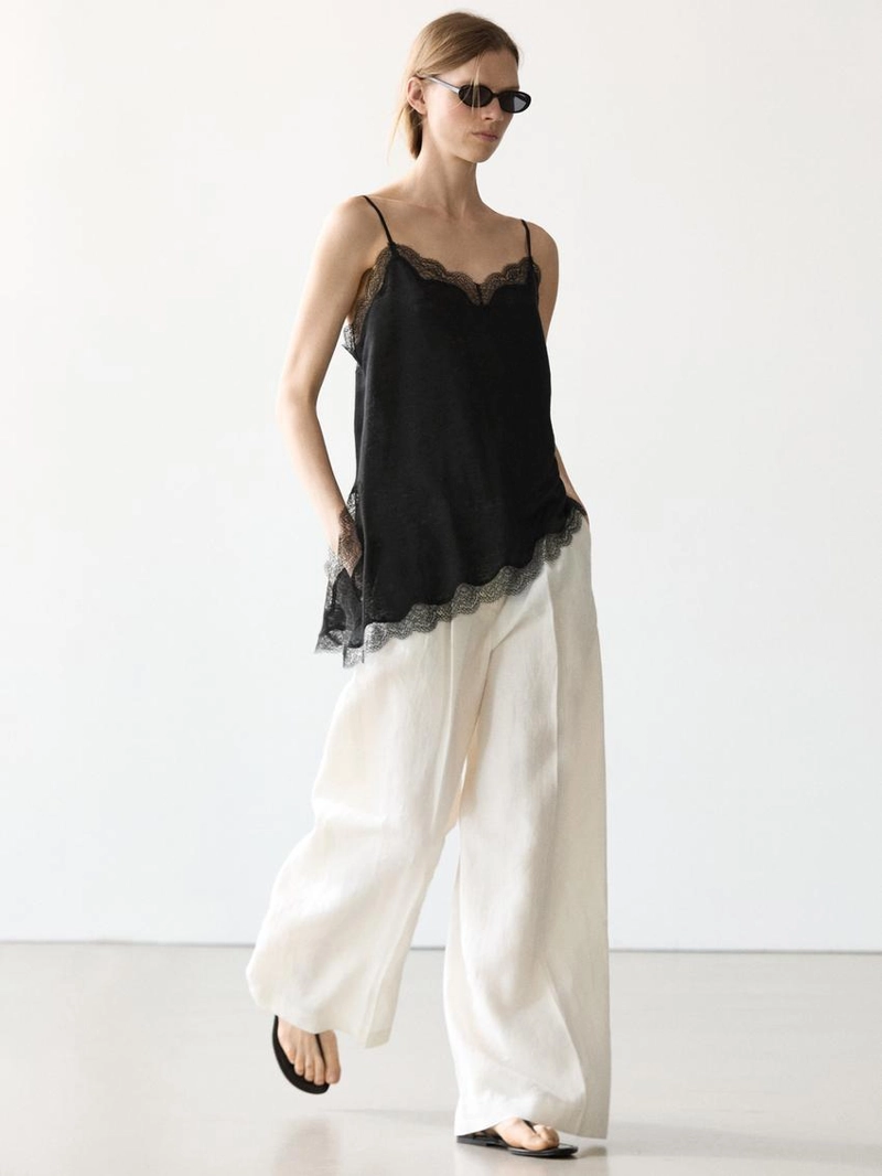 Асимметричный топ бельевого льна с леночной тканью