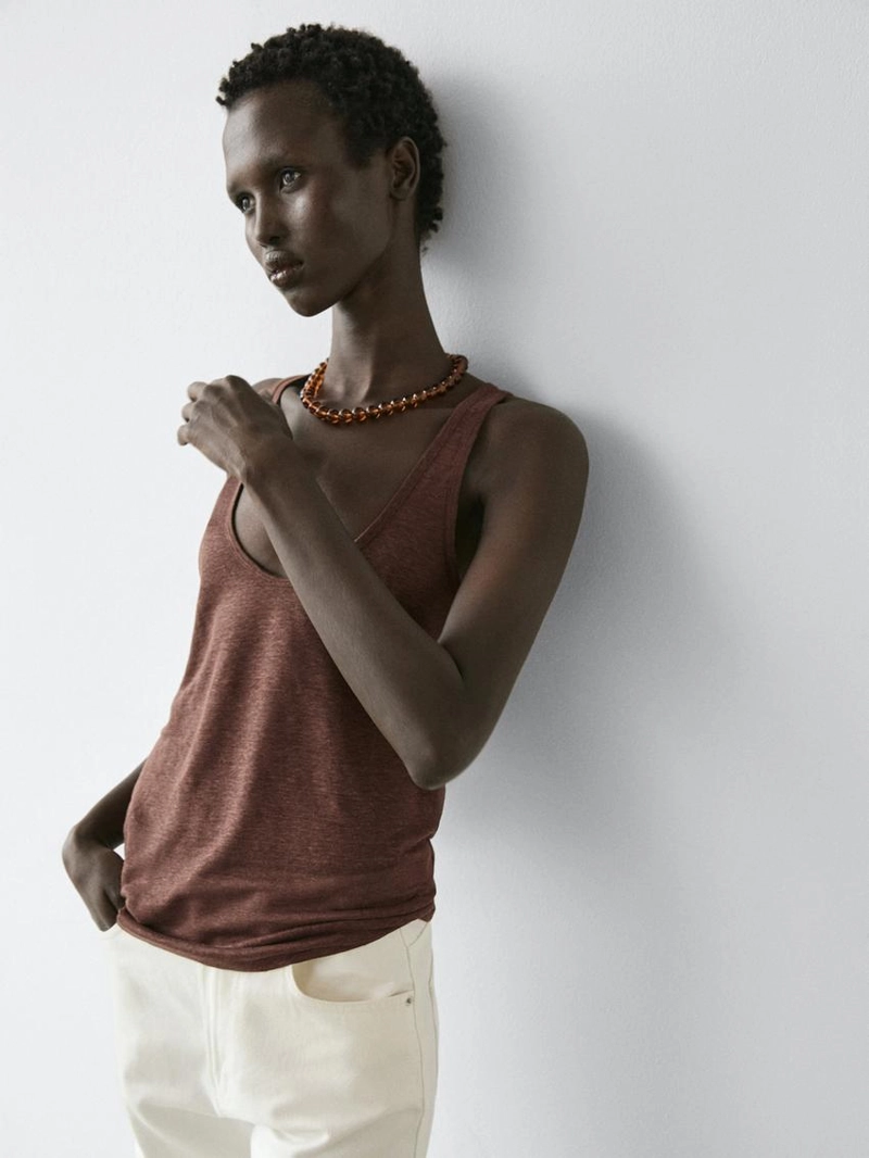 Топ на бретельках из 100% льна