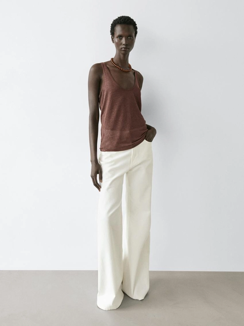 Топ на бретельках из 100% льна