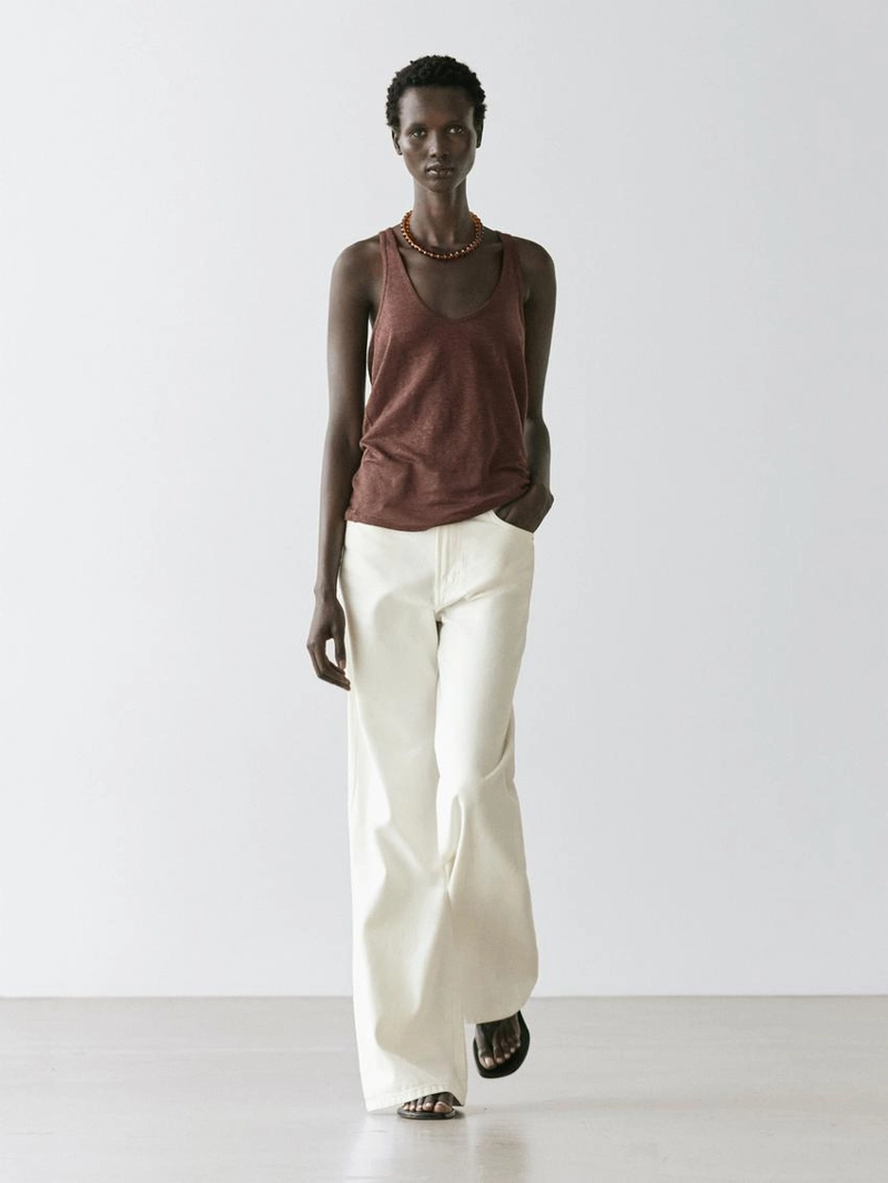 Топ на бретельках из 100% льна