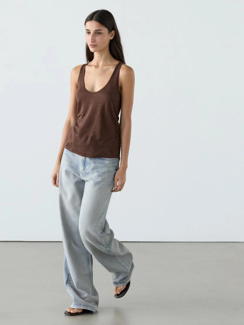 Топ на бретельках из 100% льна