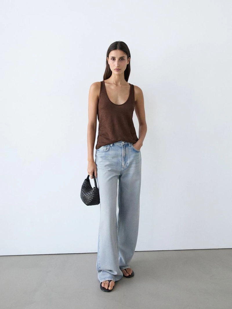 Топ на бретельках из 100% льна