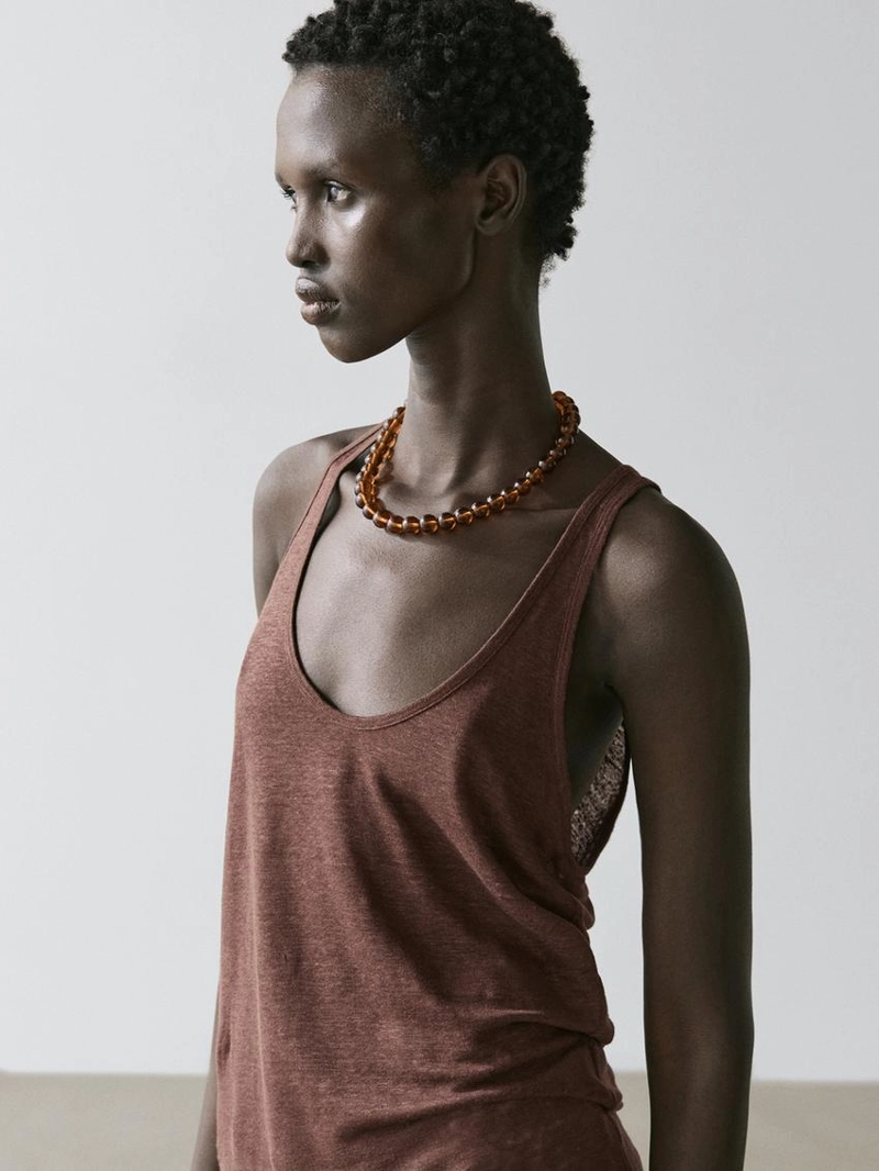 Топ на бретельках из 100% льна