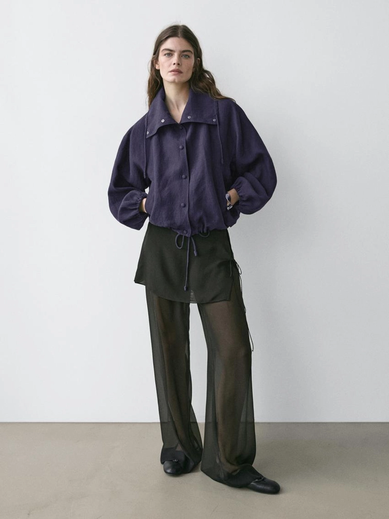 Бомбер из 100% льна с воротником