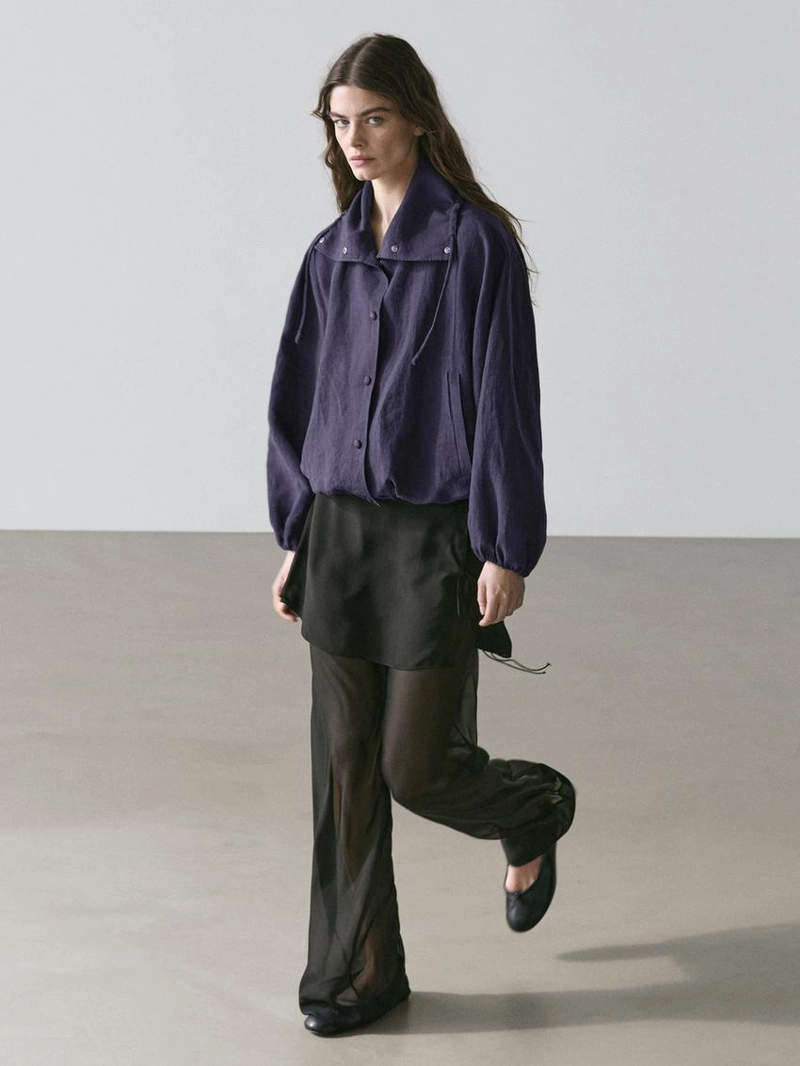 Бомбер из 100% льна с воротником