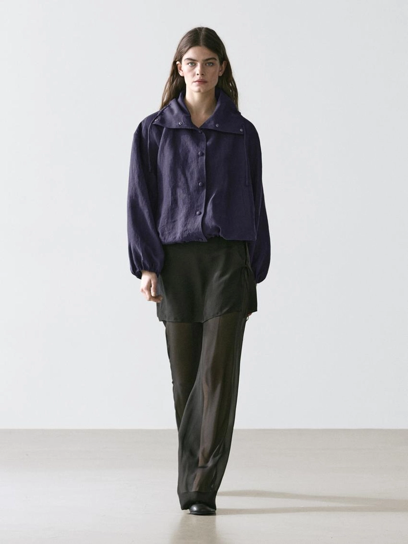 Бомбер из 100% льна с воротником