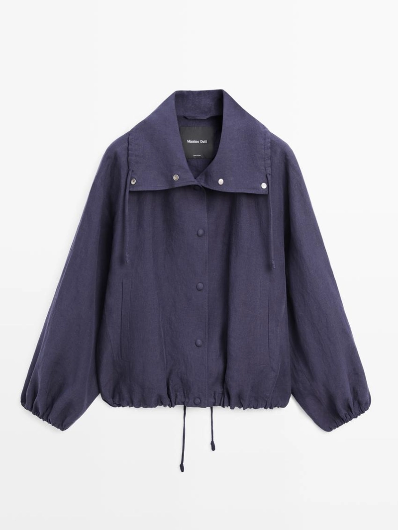 Бомбер из 100% льна с воротником