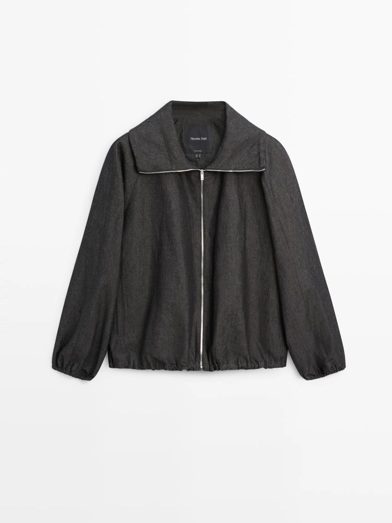 Куртка-бомбер из льняно-хлопковой смеси