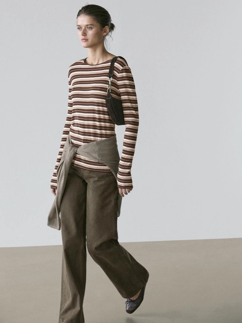 Футболка с длинным рукавом в полоску из смесового хлопка