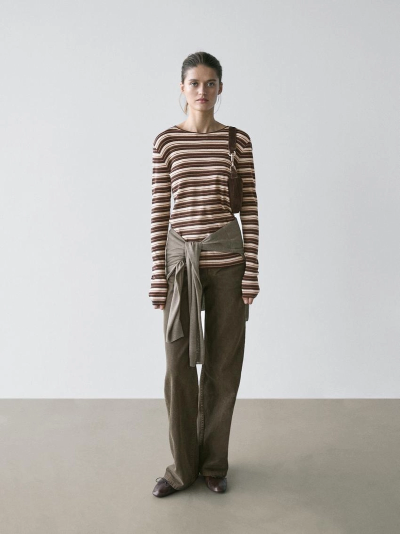 Футболка с длинным рукавом в полоску из смесового хлопка