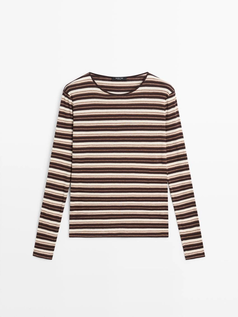 Футболка с длинным рукавом в полоску из смесового хлопка