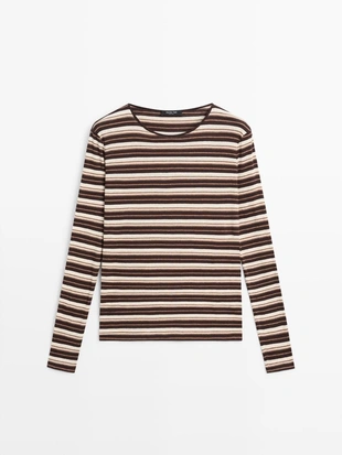 Футболка с длинным рукавом в полоску из смесового хлопка- Заказать в России
