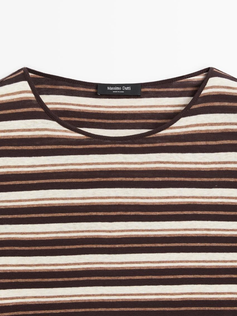 Футболка с длинным рукавом в полоску из смесового хлопка