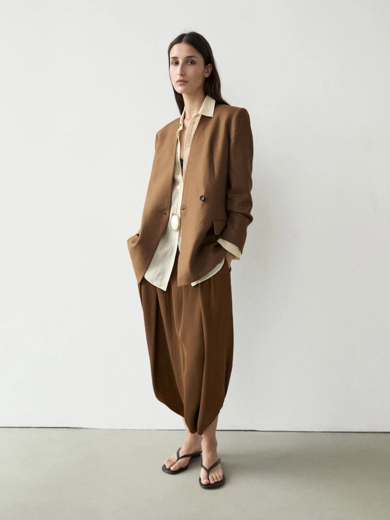 Пиджак на льняной основе без воротника с застежкой на пуговице