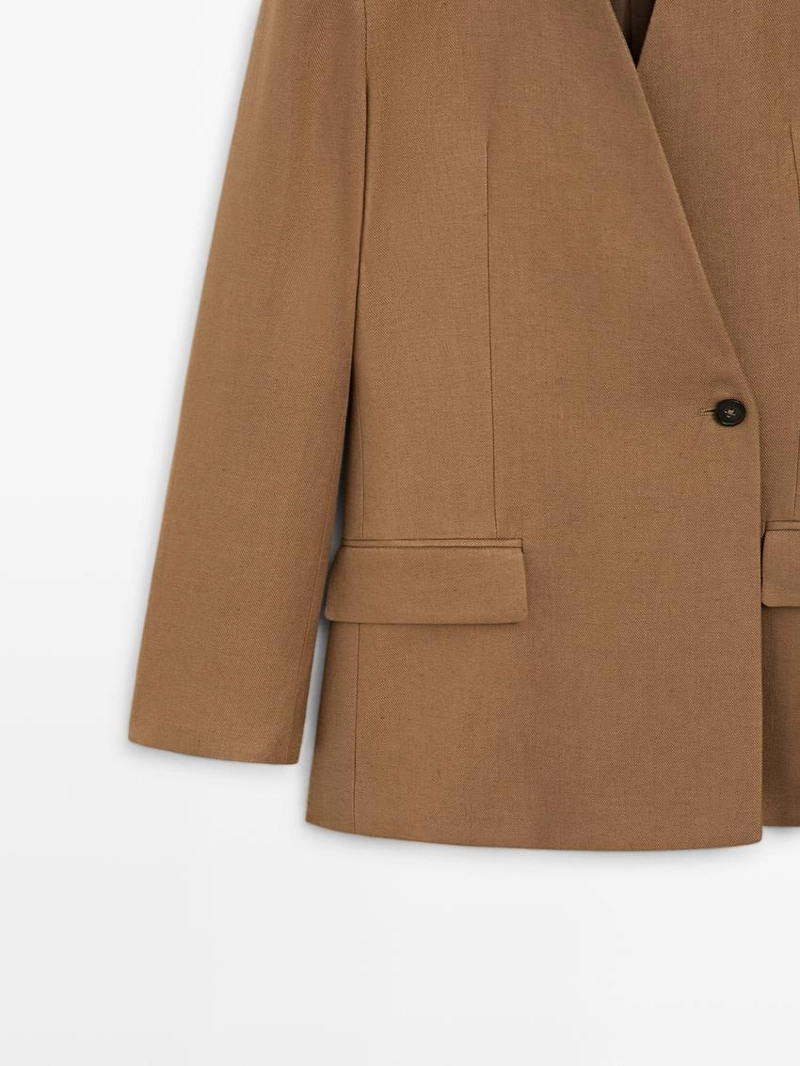 Пиджак на льняной основе без воротника с застежкой на пуговице