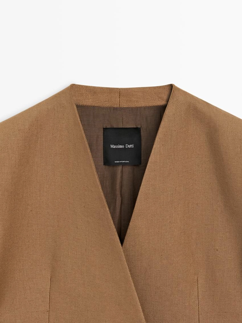 Пиджак на льняной основе без воротника с застежкой на пуговице