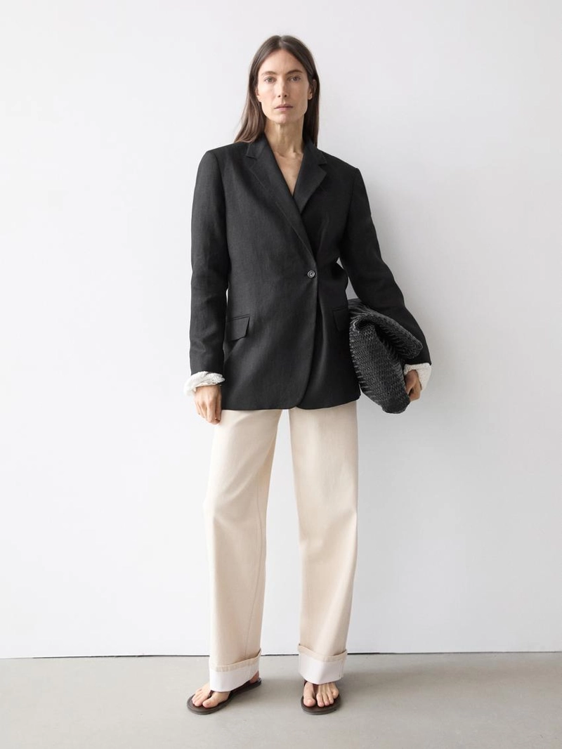 Льняной пиджак с перекрестной застежкой