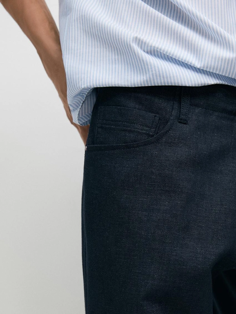 Джинсы из хлопка и льна с зауженным кроем