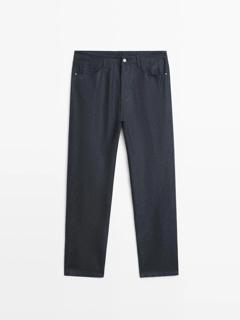 Джинсы из хлопка и льна с зауженным кроем