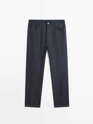 Джинсы из хлопка и льна с зауженным кроем- Заказать в России