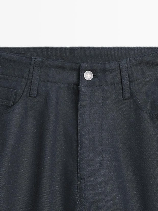 Джинсы из хлопка и льна с зауженным кроем- Заказать в России